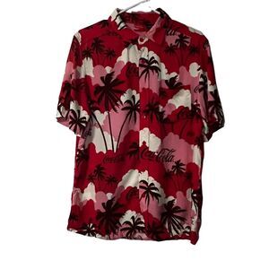 Coca-Cola, Men Short Sleeve Graphic Tropical Button Down Front Shirt Top, Medium